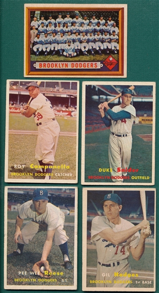 1957 Topps Brooklyn Dodgers Lot of (5) W/ Snider & Campanella