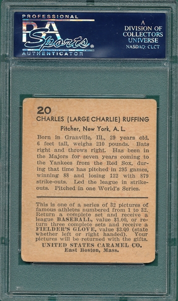 1932 U. S. Caramel #20 Charles Ruffing PSA 2