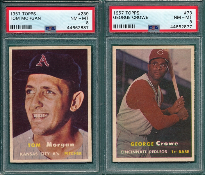 1957 Topps #73 Crowe & #239 Morgan, Lot of (2), PSA 8
