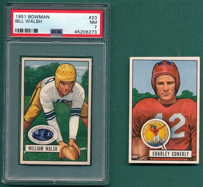 1951 Bowman FB #56 Conerly & #23 William Walsh PSA 7, Lot of (2)