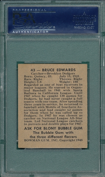 1948 Bowman #43 Bruce Edwards PSA 7