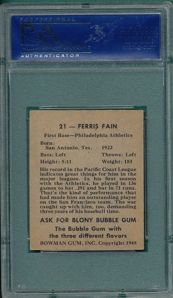 1948 Bowman #21 Ferris Fain PSA 7