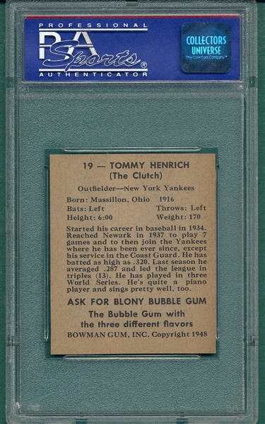 1948 Bowman #19 Tommy Henrich PSA 7