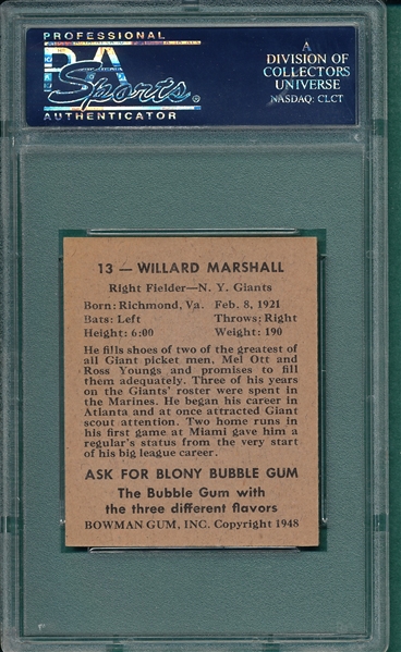 1948 Bowman #13 Willard Marshall PSA 7 *SP*
