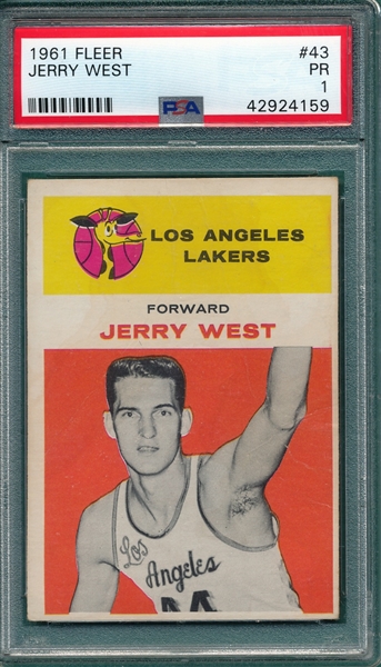 1961 Fleer BSKT #43 Jerry West PSA 1 *Rookie*