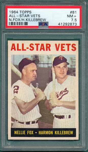 1964 Topps #81 All-Star Vets W/ Fox & Killebrew, PSA 7.5