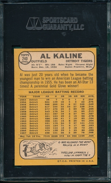 1968 Topps #240 Al Kaline SGC 86
