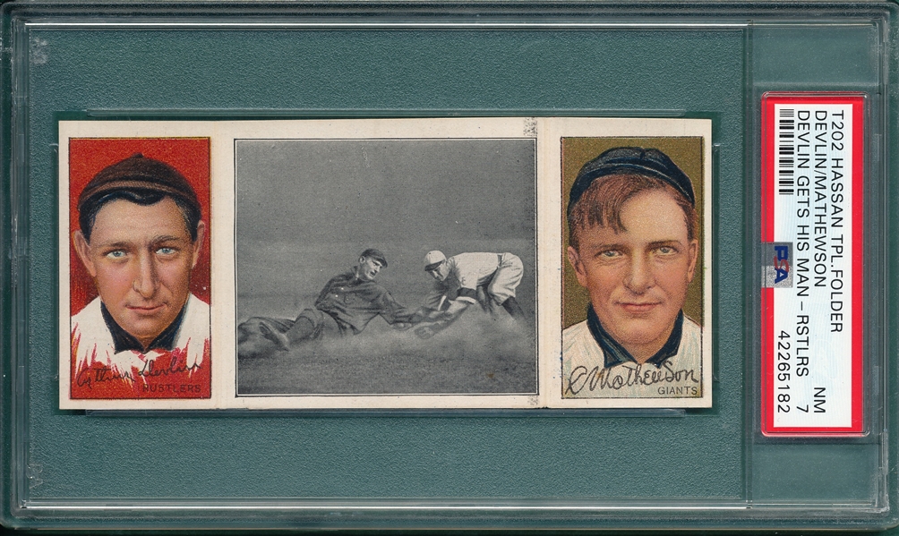 1912 T202 Devlin Gets His Man, W/ Devlin, Rustlers & Mathewson, Hassan Cigarettes, PSA 7