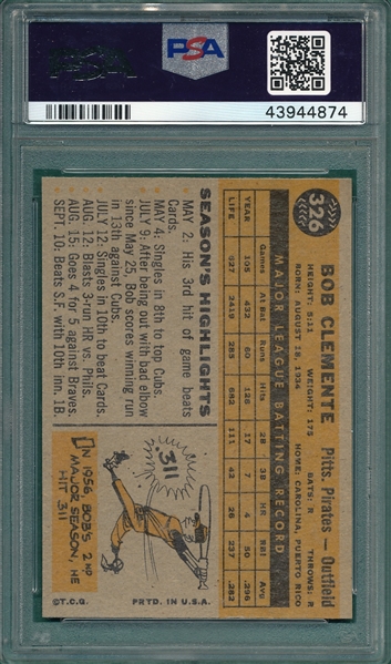 1960 Topps #326 Bob Clemente PSA 8