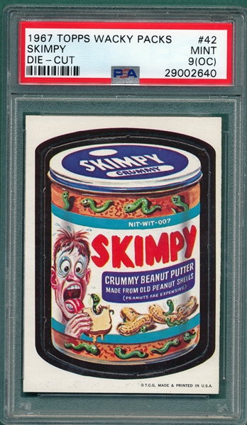 1967 Topps Wacky Packs #42 Skimpy, Die-Cut, PSA 9 (OC)