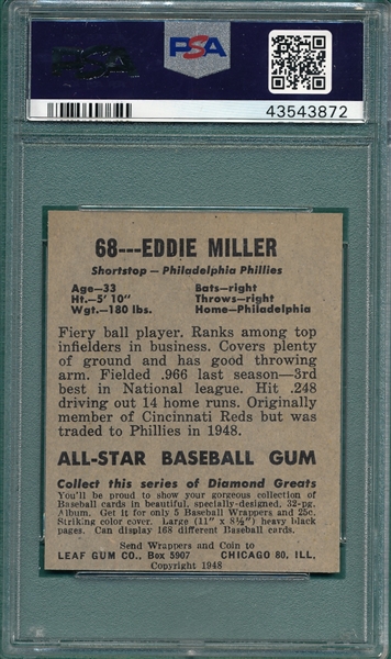 1948 Leaf #68 Ed Miller PSA 7 (OC) *SP*