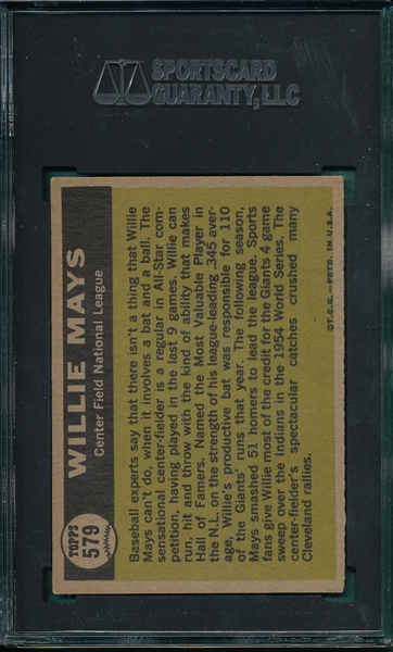 1961 Topps #579 Willie Mays, AS, SGC 60 *Hi #*