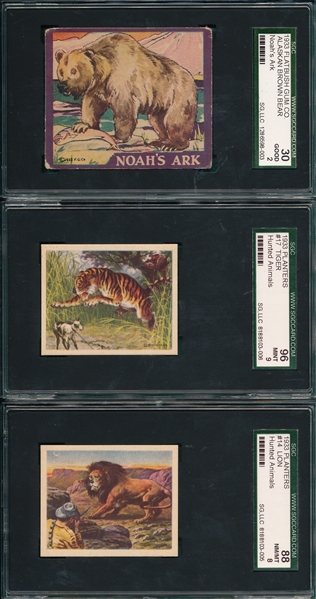 1933 Planters & Flatbush Gum Animals, Lot of (3) W/ #17 Tiger SGC 96