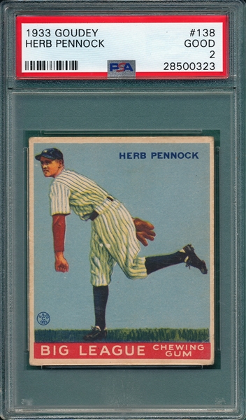 1933 Goudey #138 Herb Pennock PSA 2