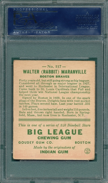 1933 Goudey #117 Rabbit Maranville PSA 4