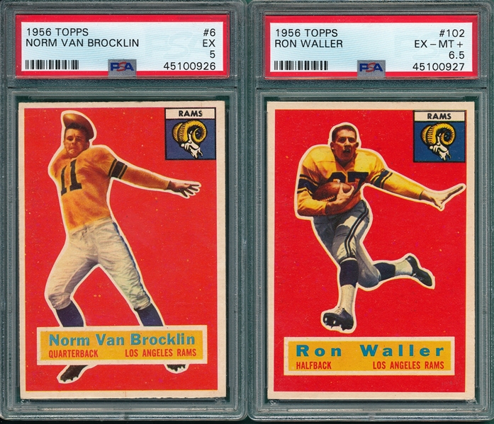 1956 Topps #102 Waller & #6 Van Brocklin, Lot of (2), PSA