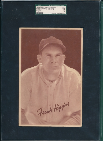 1939 R303-B Goudey Frank Higgins, Sepia, SGC 40