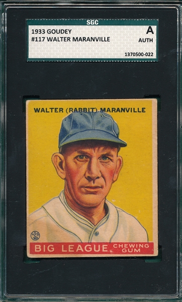 1933 Goudey #117 Walter Maraville SGC Authentic