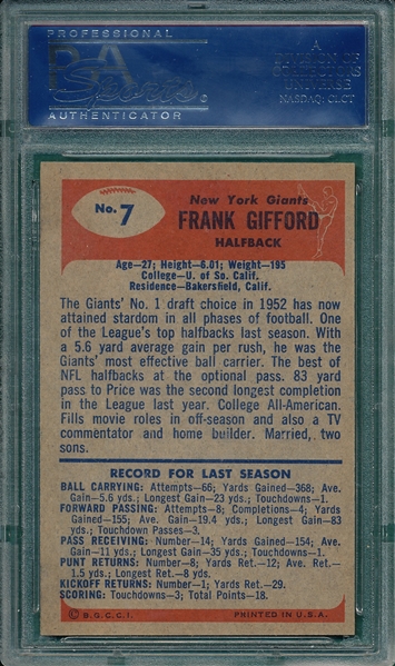 1955 Bowman FB #7 Frank Gifford PSA 8