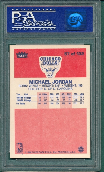 1986 Fleer Basketball #57 Michael Jordan PSA 8 *Rookie*