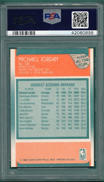 1988 Fleer Basketball #120 Michael Jordan, AS, PSA 9 *MINT*