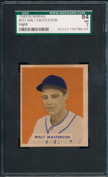 1949 Bowman #157 Walt Masterson SGC 84 *Hi #*
