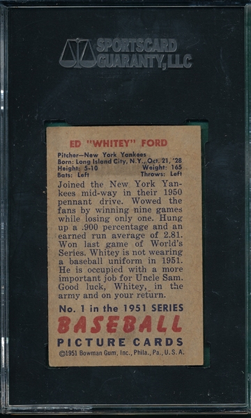 1951 Bowman #1 Whitey Ford SGC 4 *Rookie*