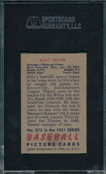 1951 Bowman #272 Billy Meyer SGC 7 *Hi #*