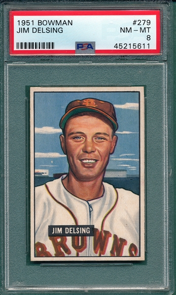 1951 Bowman #279 Jim Delsing PSA 8 *Hi #*