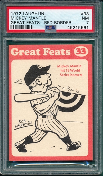 1972 Laughlin Great Feats, Red Borders,#33 Mickey Mantle PSA 7