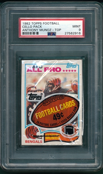 1982 Topps Football Unopened Cello Pack W/ Anthony Munoz, RC, On Top, PSA 9