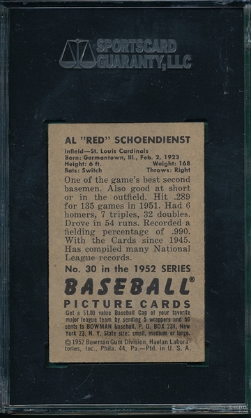 1952 Bowman #30 Red Schoendienst SGC 5