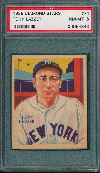 1934-36 Diamond Stars #74 Tony Lazzeri PSA 8