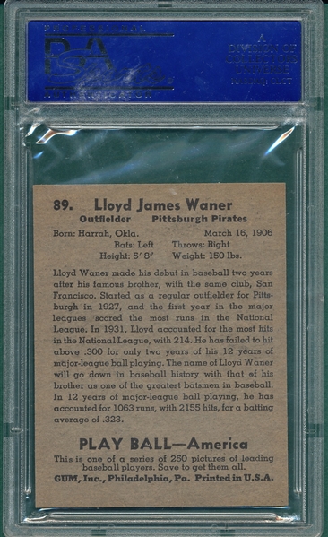 1939 Play Ball #89 Lloyd Waner PSA 8