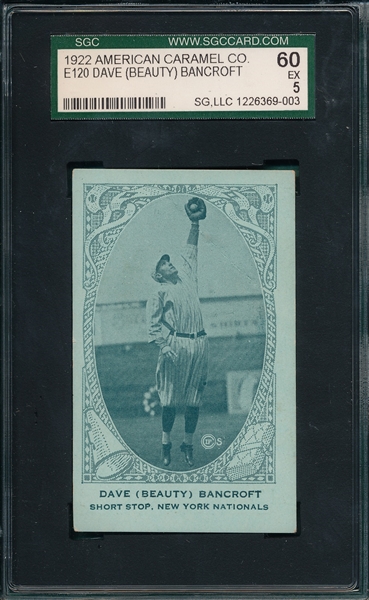 1922 E120 Bancroft, Dave, American Caramel Co. SGC 60 *Only One Higher*