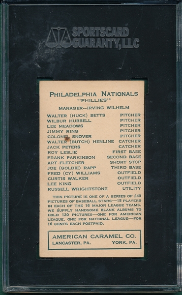 1922 E120 Betts American Caramel Co. SGC 80 *Highest Graded*