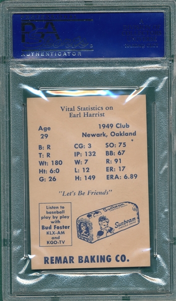 1950 Remar Bread Earl Harrist PSA 9 *MINT* *Highest Graded*