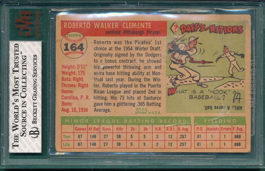 1955 Topps #164 Roberto Clemente BVG 2 *Rookie*