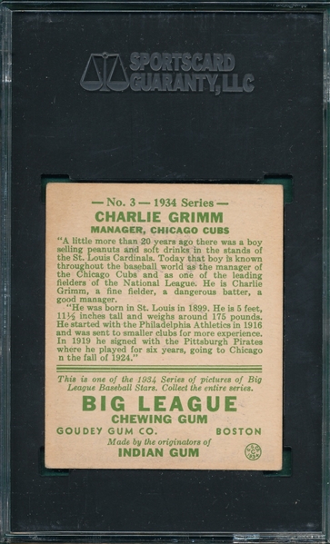 1934 Goudey #3 Grimm SGC 4.5 *Great Colors*