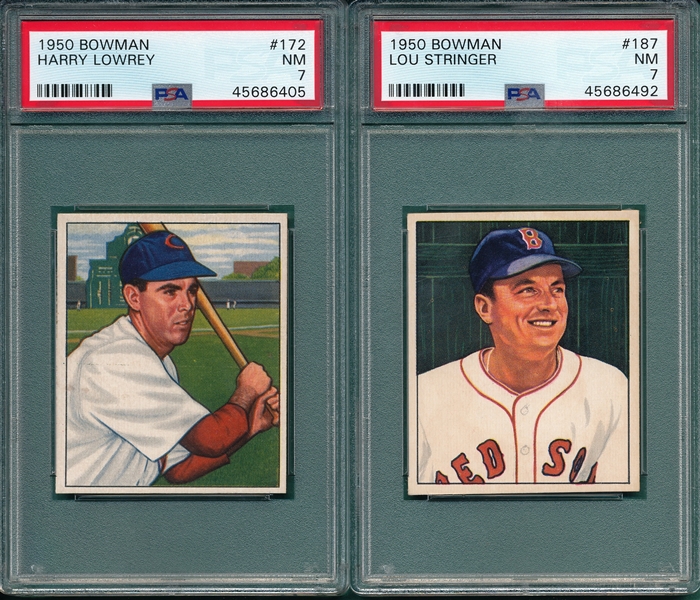 1950 Bowman #172 Lowrey & #187 Stringer, Lot of (2) PSA 7