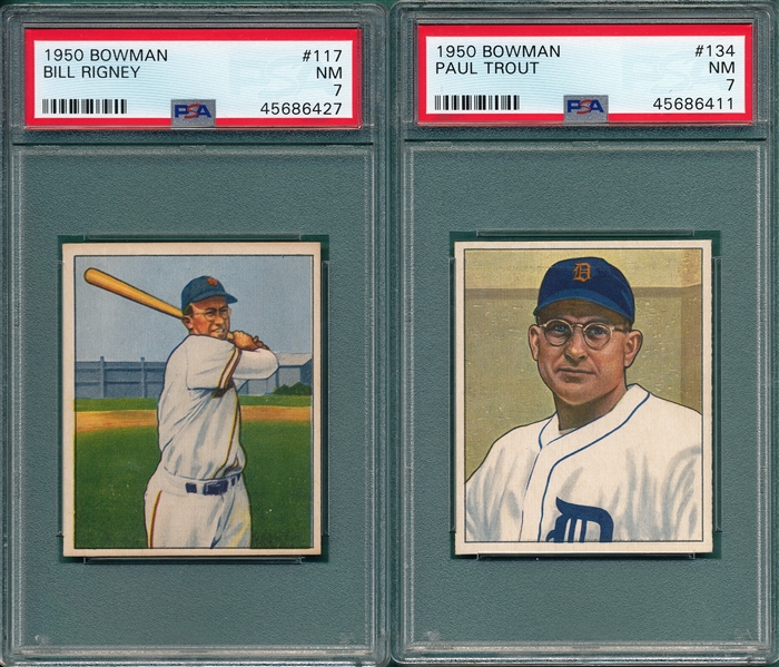 1950 Bowman #117 Rigney & #134 Trout, Lot of (2) PSA 7