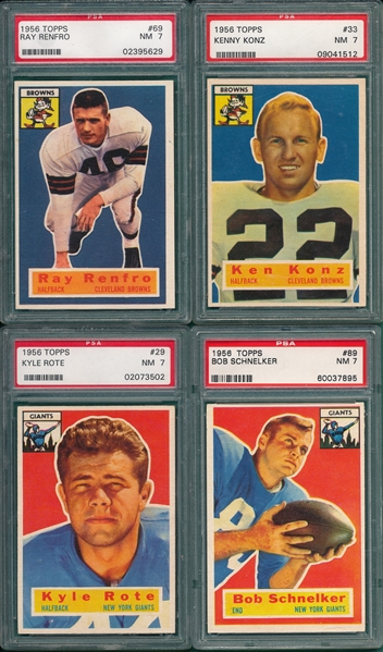 1956 Topps FB Lot of (4) W/ #29 Kyle Rote PSA 7