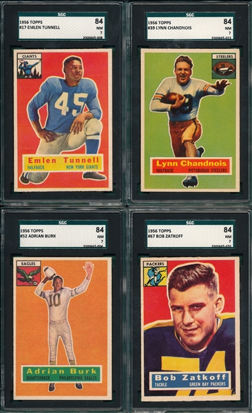1956 Topps FB Lot of (4) W/ #17 Emlen Tunnell SGC 84