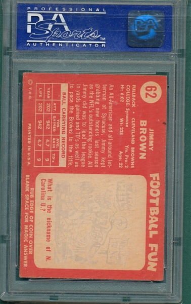 1958 Topps #62 Jimmy Brown PSA 5 *Rookie*
