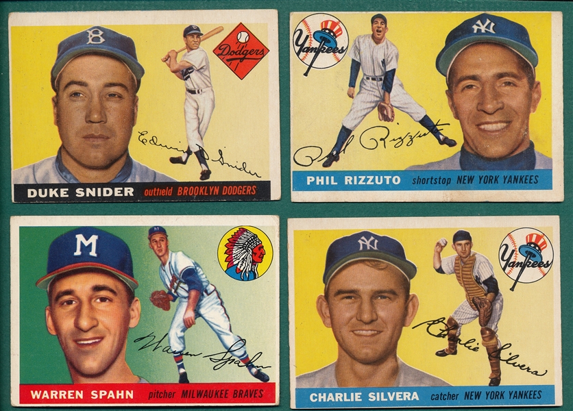 1955 Topps #31 Spahn, #188, #189 Rizzuto & #210 Snider, Lot of (4) 