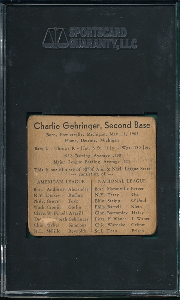 1933 George C. Miller, Charlie Gehringer, SGC Authentic