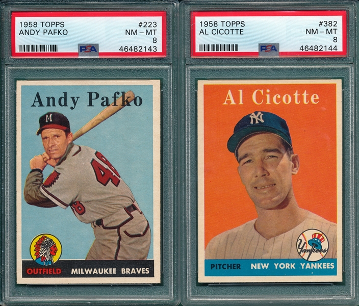 1958 Topps #223 Pafko & #382 Cicotte, Lot of (2) PSa 8