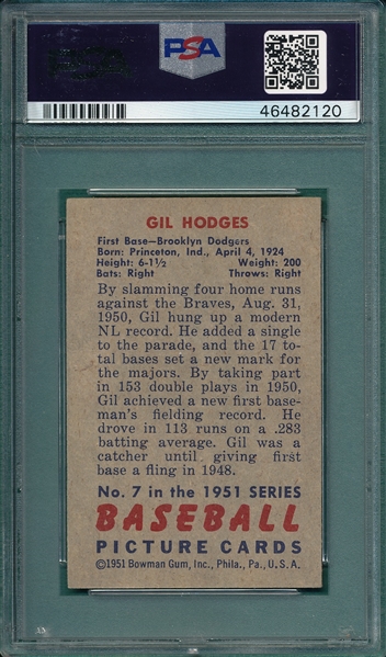 1951 Bowman #7 Gil Hodges PSA 6