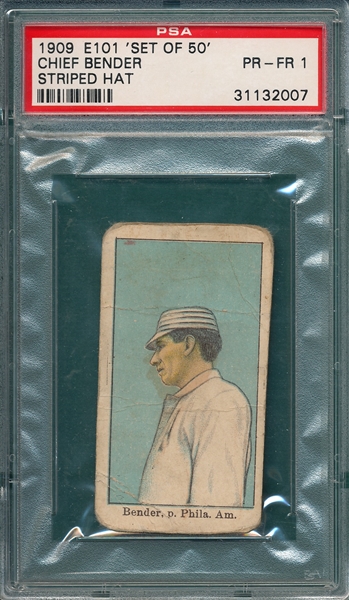 1909 E101 Bender, Striped Hat, PSA 1