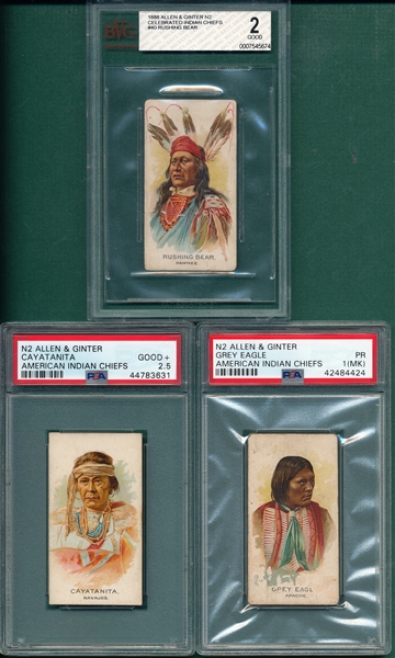 1887 N2 American Indian Chiefs, Lot of (3) BVG & PSA